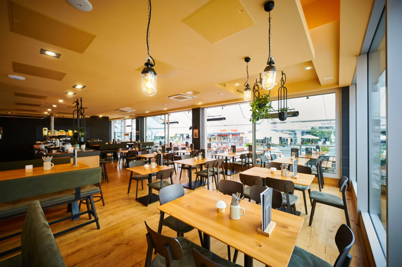 light and modern interior of the restaurant